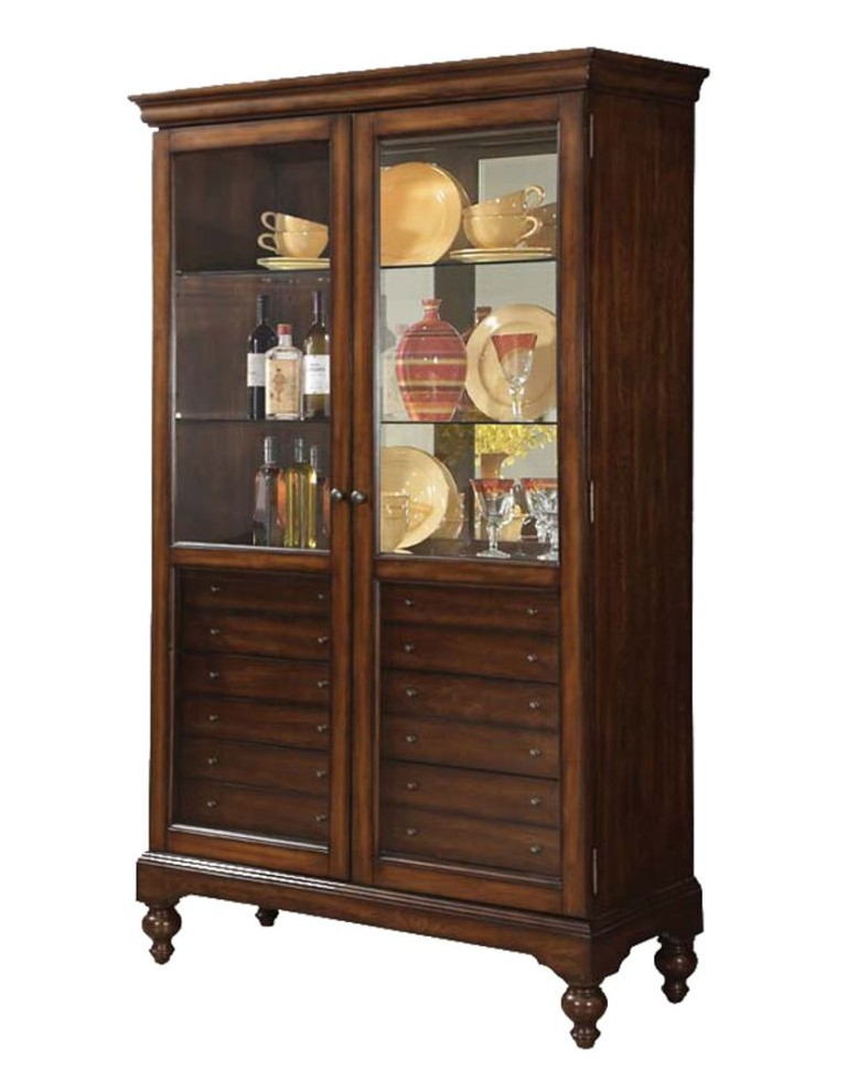 Acme 90105 Dallin Cherry Finish Wood Curio Cabinet With Glass Front Doors Amb Furnitureamb 1942