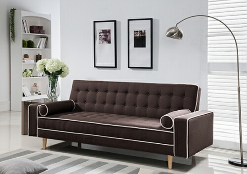 MGS 7567-BR Marleen Brown Linen Like Fabric Click Clack Folding Futon ...