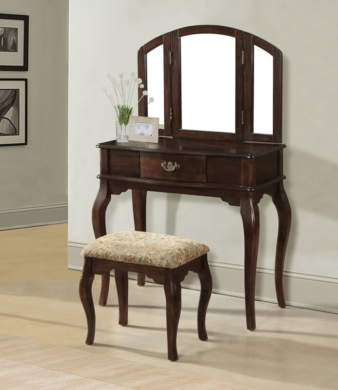 Acme 90091-93 Maren cherry finish wood bedroom makeup vanity with tri 