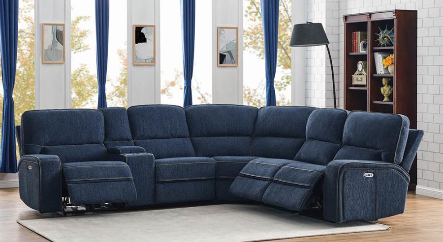 603370PP 6 Pc Latitude Run Dundee Navy Blue Chenille Sectional Sofa Set ...