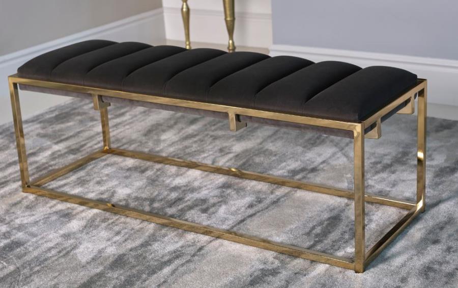 914111 Everly Quinn Caulksville Dark Grey Velvet Ottoman Bench With 