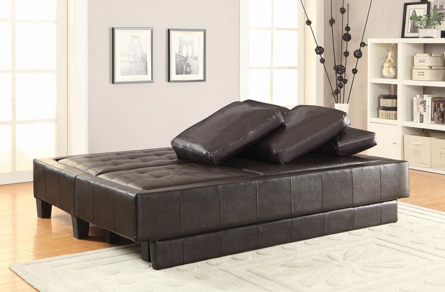 brown fabric & dark leatherette convertible sectional sofa bed
