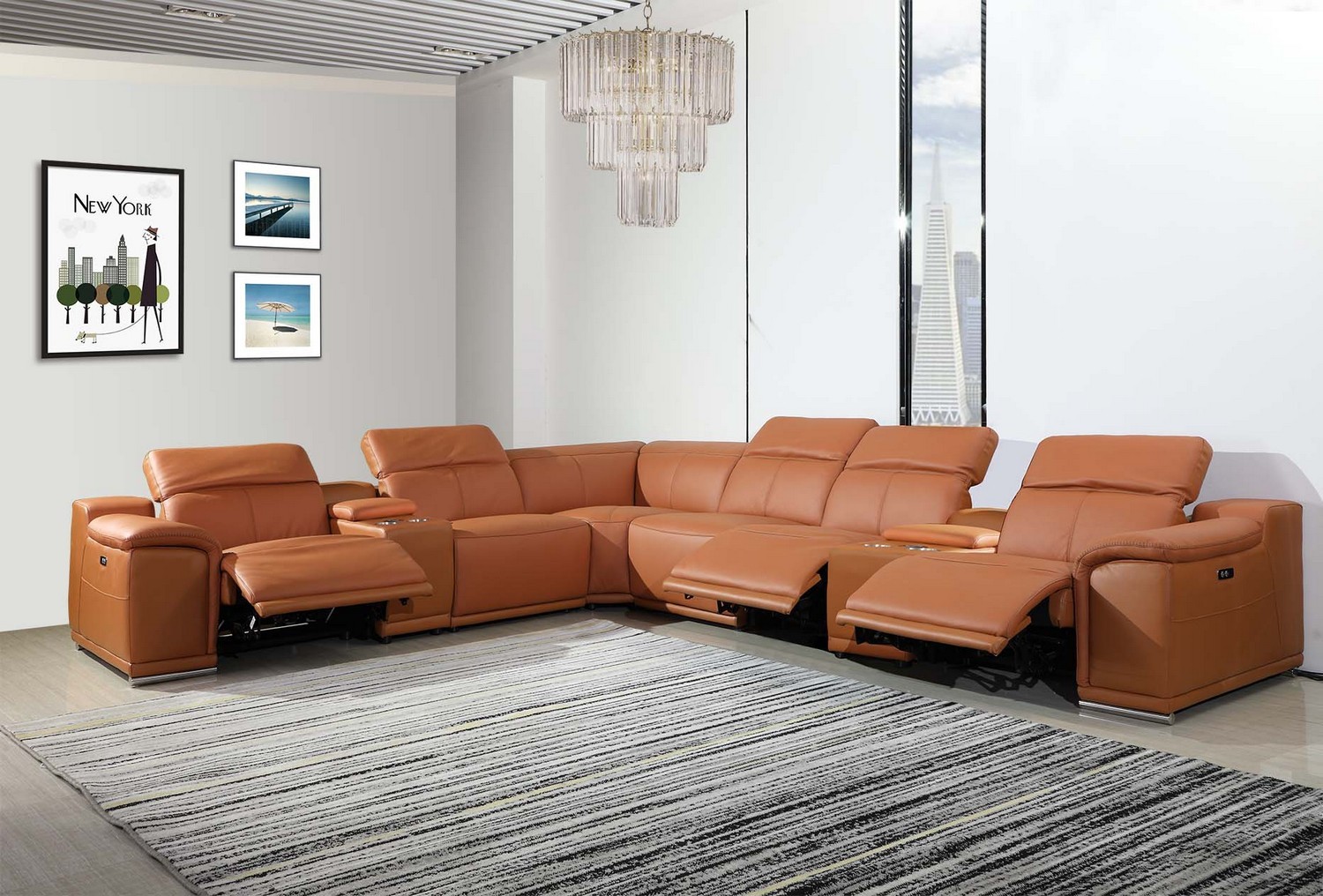 midori 5-pc. leather power-reclining sectional sofa
