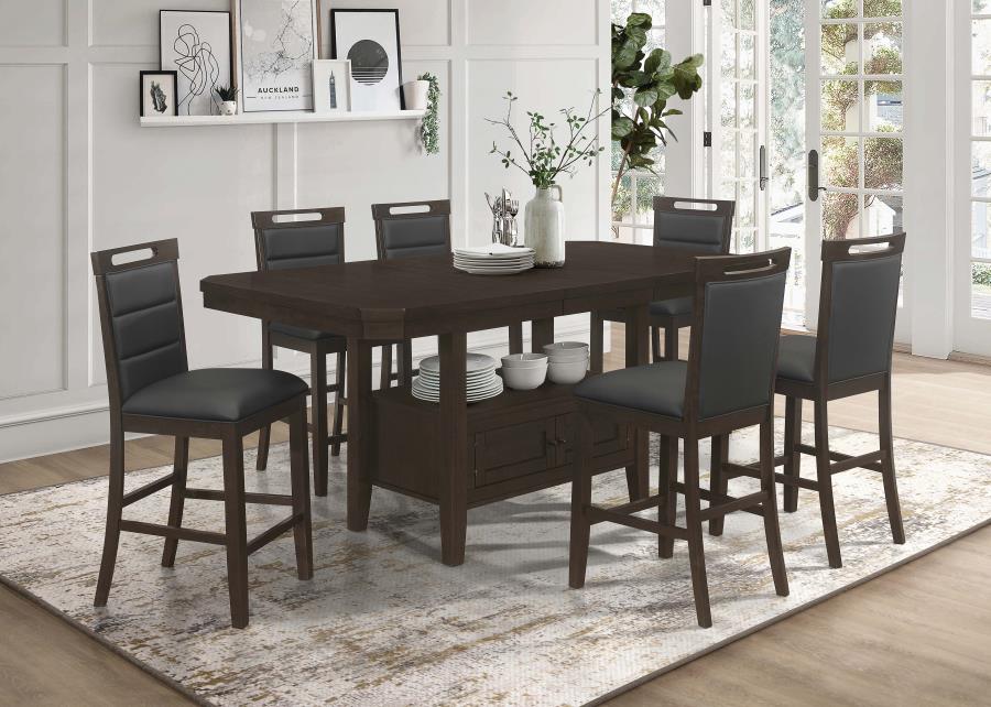 Coaster 193108-S7 7 pc Wildon home Prentiss espresso finish wood counter height dining table set storage base