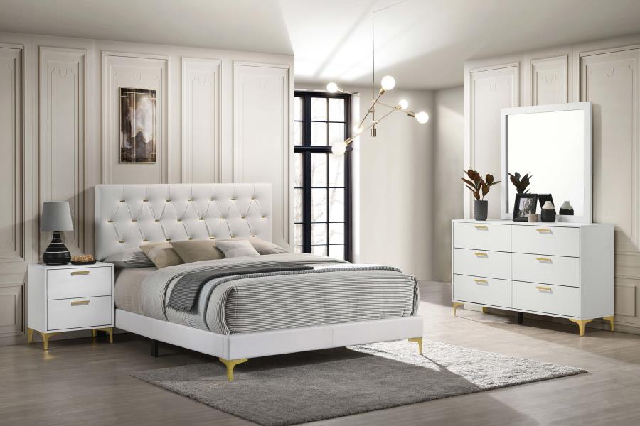 Coaster 224401Q-S4 4 pc Mercer 41 kendall glossy white finish wood queen bedroom set with tufted upholstered headboard