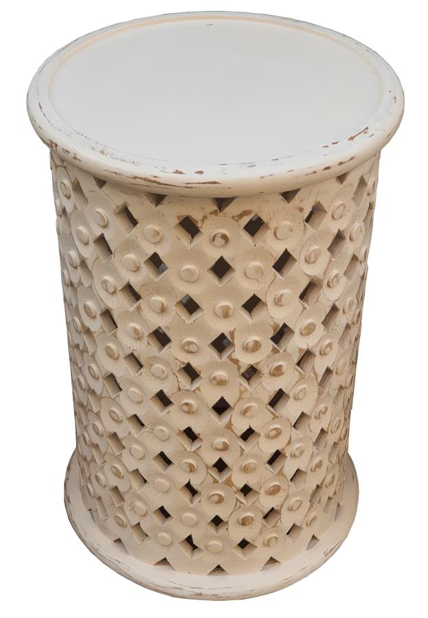 Coaster 936152 Wrought studio white washed finish wood floral cut 16" round 24" high accent side table