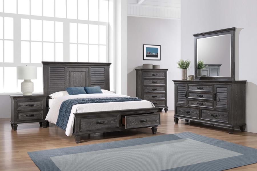 205730Q 4 pc Franco weathered sage finish wood rustic coastal style queen bedroom set storage drawers in footboard