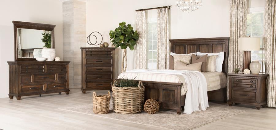 222711Q 4 pc Rosdorf park bennington acacia brown finish wood and rustic rough sawn look effect queen bed set