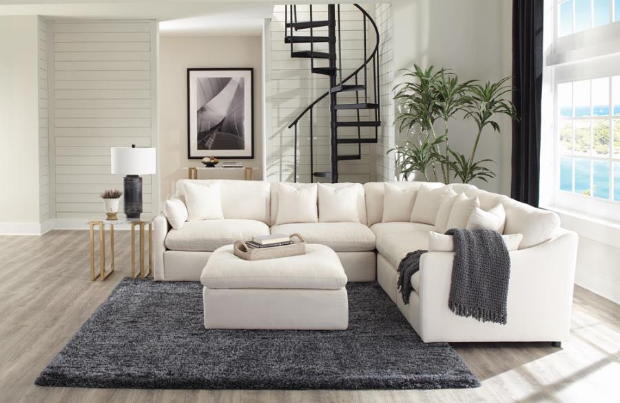 551451 6 pc Hobson off white linen like fabric modular feather blend wrap sectional sofa