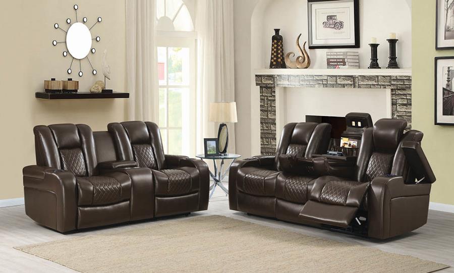 602304P-05P 2 pc Red barrel studio piccadilly delangelo brown faux leather power motion sofa and love seat set