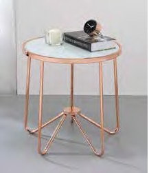 Acme 81837 Wrought studio bock alivia frosted glass top rose gold finish frame round end table