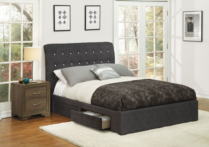 Acme 25680Q Drorit dark gray fabric tufted under bed storage drawers queen bed set