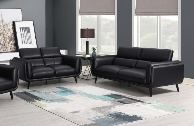 Coaster 509921-S2 2 pc Latitude run ewenn shania black faux leather mid-century modern sofa and love seat set