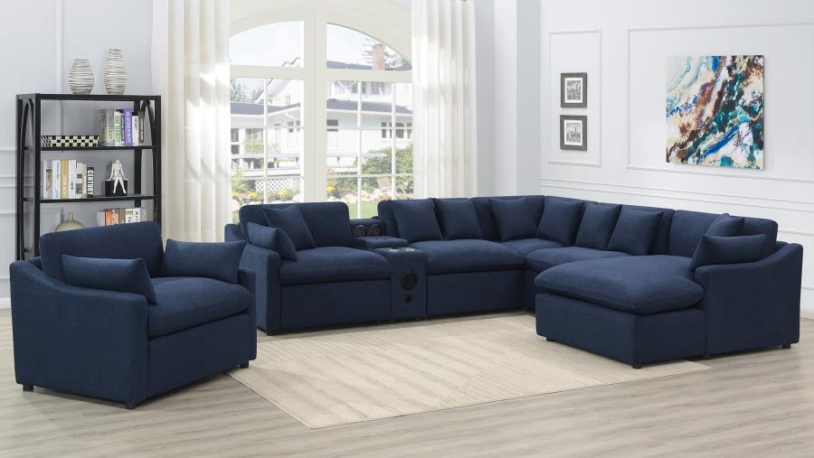 651551P-S6 6 pc Red barrel studio destino midnight blue linen like fabric power motion sectional sofa set