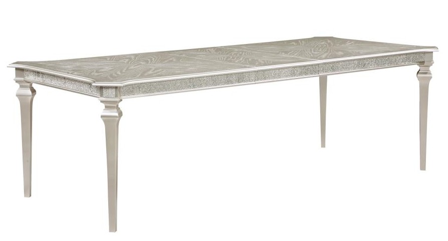 Coaster 107551-S7 7 pc Avenue glam silver finish wood glittery accents ivory fabric upholstery dining table set