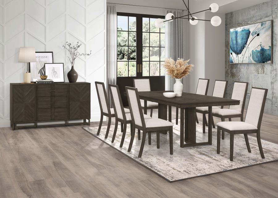 Coaster 107961-S7 7 pc Kelly dark grey finish wood beige fabric upholstered chairs dining table set