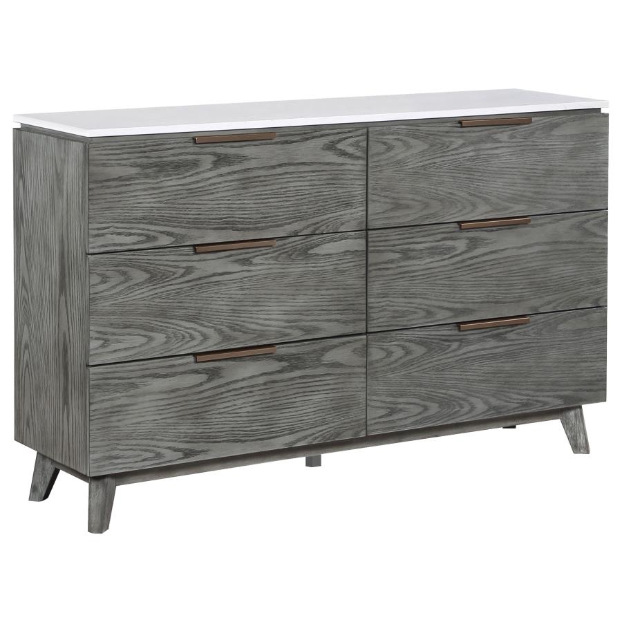 Coaster 224601Q-S4 4 pc Nathan grey natural wood grain look finish faux marble top modern style bedroom set