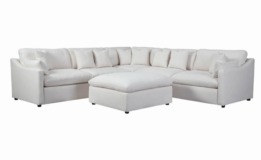 551451 6 pc Hobson off white linen like fabric modular feather blend wrap sectional sofa