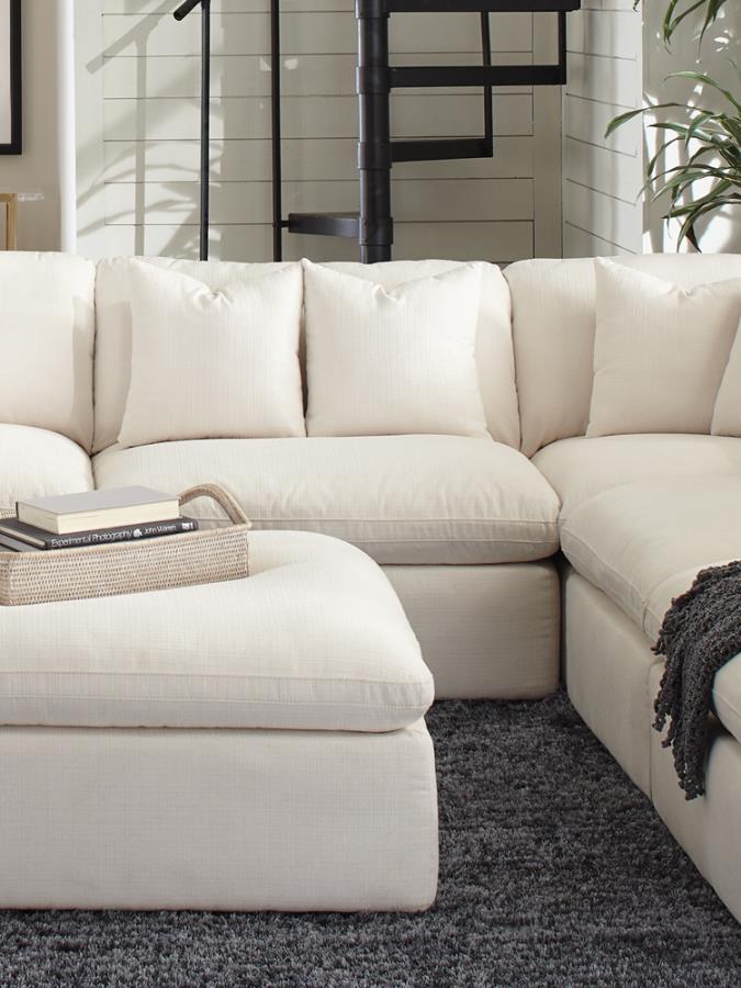 551451 6 pc Hobson off white linen like fabric modular feather blend wrap sectional sofa