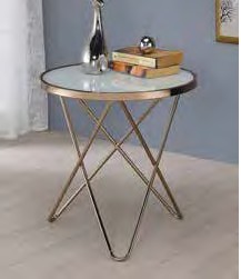 Acme 81827 Wrought studio bock valora frosted glass top champagne finish frame round end table