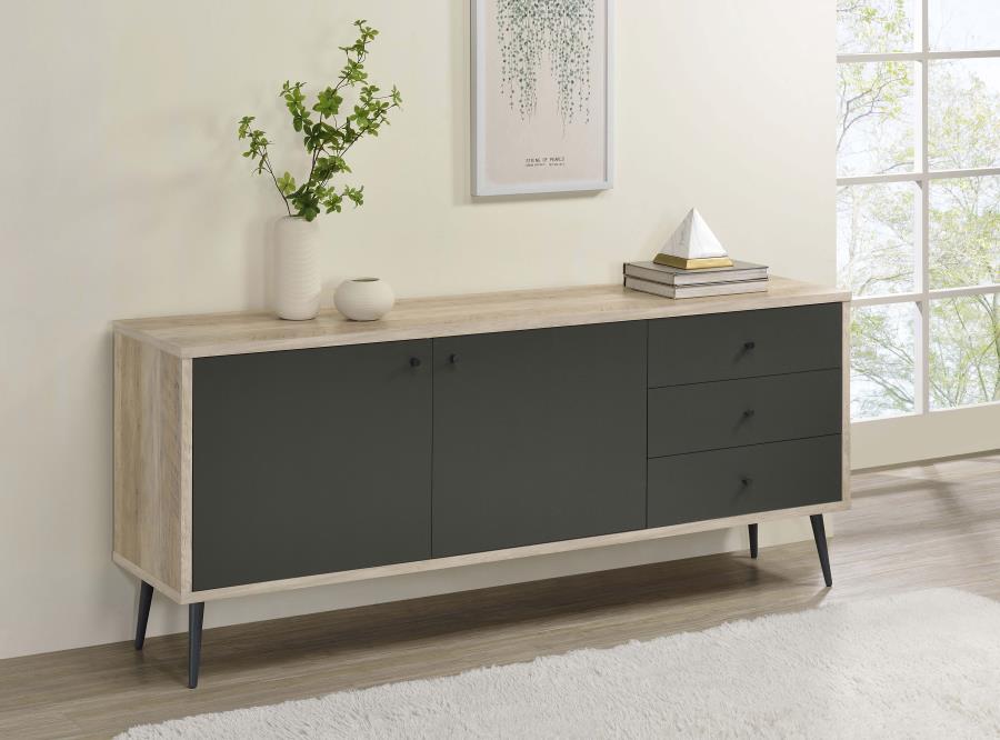 Coaster 950352 Varick gallery maeve two tone pine and grey finish wood 70" mid-century modern tv stand with drawers