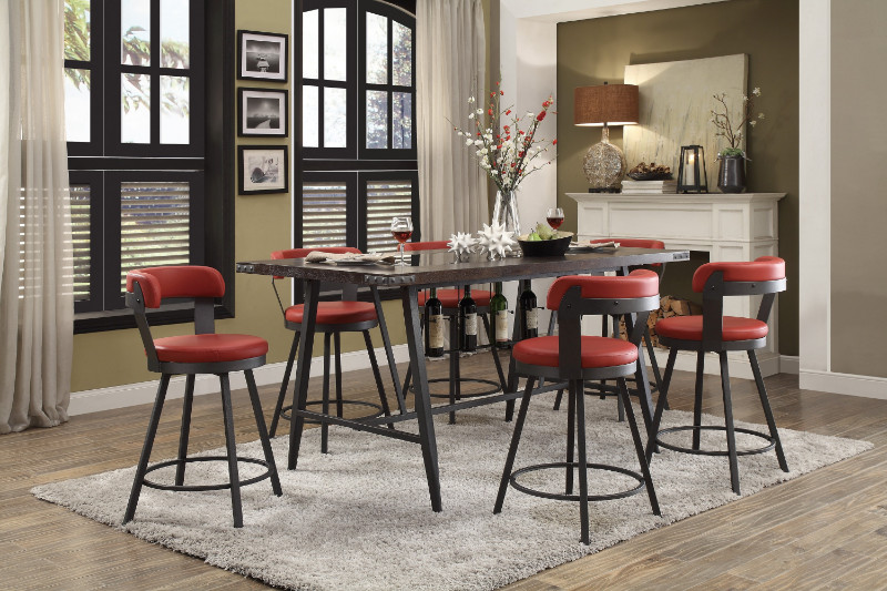 Homelegance 5566-7PC-RD 7 pc Appert gray metal glass insert counter height dining table set red chairs. ***Presidents Day Sale Going On Now Ending Soon*** Discounted Price When You Add To Cart up to 35% off.Click Acima Leasing Easy Lease and Application Process at ambfurniture.com