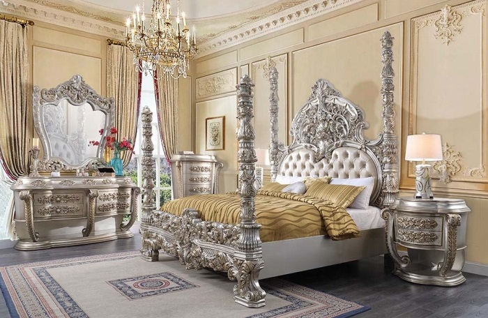 Acme BD01234EK-4PC Astoria grand Danae champagne and gold finish wood faux leather french inspired ornate eastern king poster bedroom set. ***4th Of July Sale Going On Now***Discounted Price When You Add To Cart up to 35% off. Click Acima Leasing Easy Lease and Application Process at ambfurniture.com