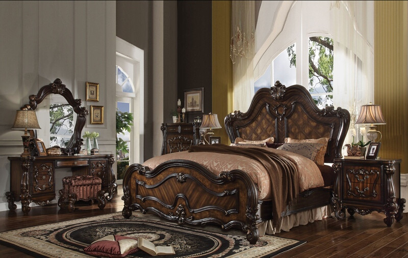 Acme 21790Q 4 pc versailles cherry oak finish wood carved accents headboard queen bedroom set. ***End Of Summer Sale Going On Now***Discounted Price When You Add To Cart up to 35% off. Click Acima Leasing Easy Lease and Application Process at ambfurniture.com