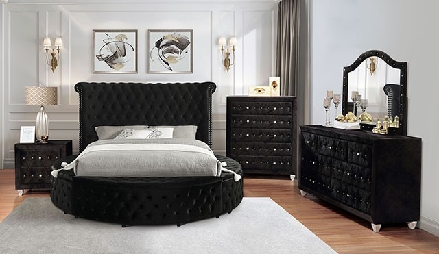 CM7178BK-Q-4PC 4 pc Red barrel studio linford delilah black fabric upholstered art deco style design round queen bed set. ***Labor Day Sale Going On Now***Discounted Price When You Add To Cart up to 35% off. Click Acima Leasing Easy Lease and Application Process at ambfurniture.com