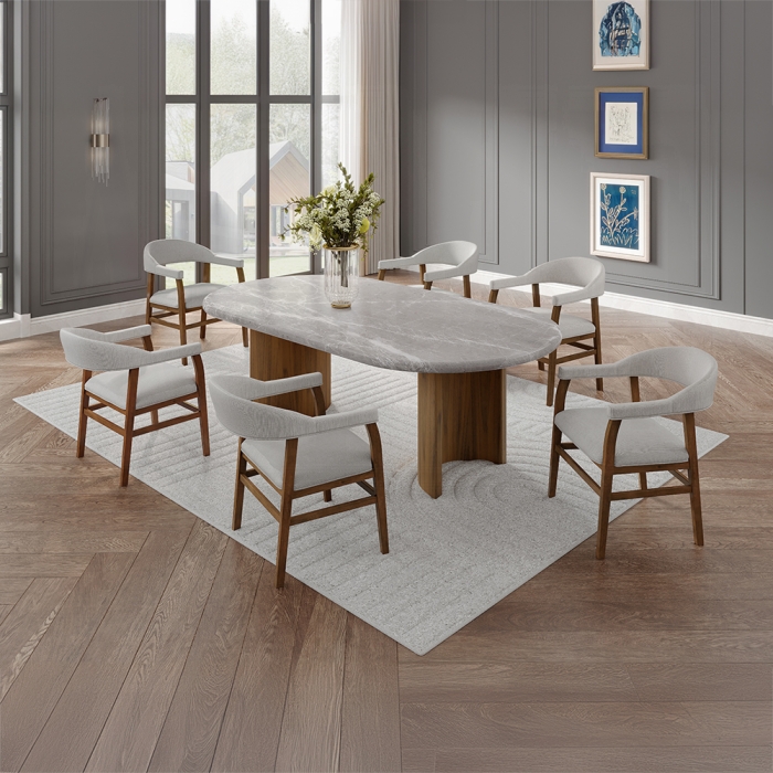 Acme DN03095-7PC 7 pc Darcy dark walnut finish wood rounded edge natural marble top dining table set. ***Black Friday Sale Going On Now***Discounted Price When You Add To Cart up to 35% off. Click Acima Leasing Easy Lease and Application Process at ambfurniture.com