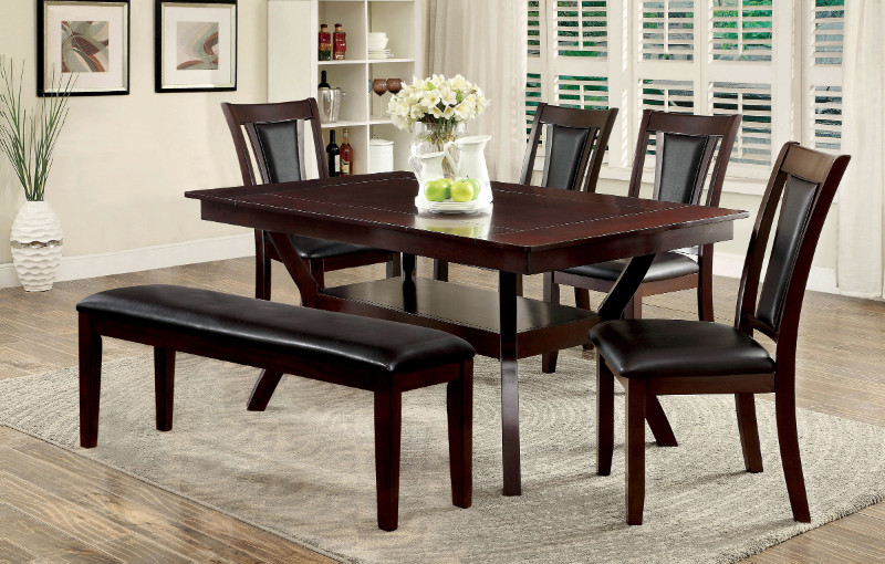 CM3984W-T-DK-6PC 6 pc brent cherry wood finish dining set with bench ...