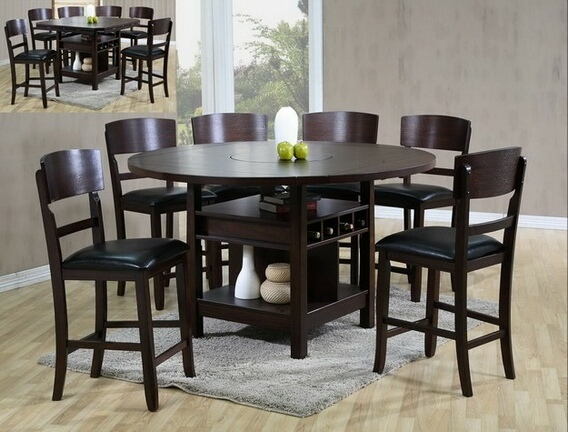 2849T-SET 7 pc conner dark wood finish round dining table set with ...