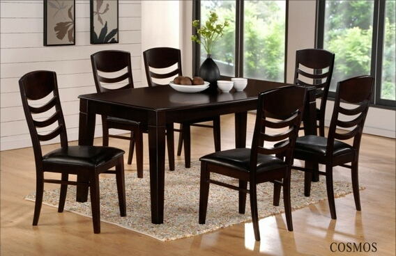 Cosmos-7PC 7 pc cosmos spresso finish wood dining table set vinyl ...