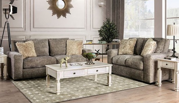 SM5154 2 pc Crane brown chenille fabric sofa and love seat set | AMB ...
