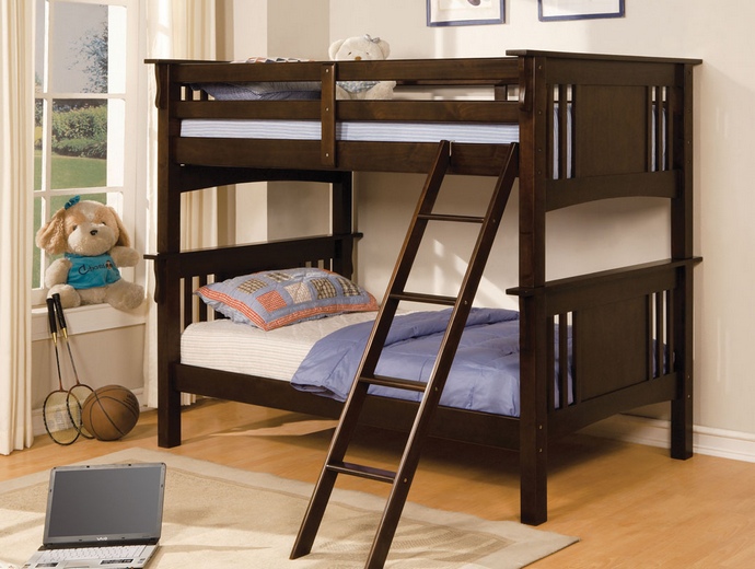 CM-BK602T-EXP Miami espresso finish wood twin over twin bunk bed with ...