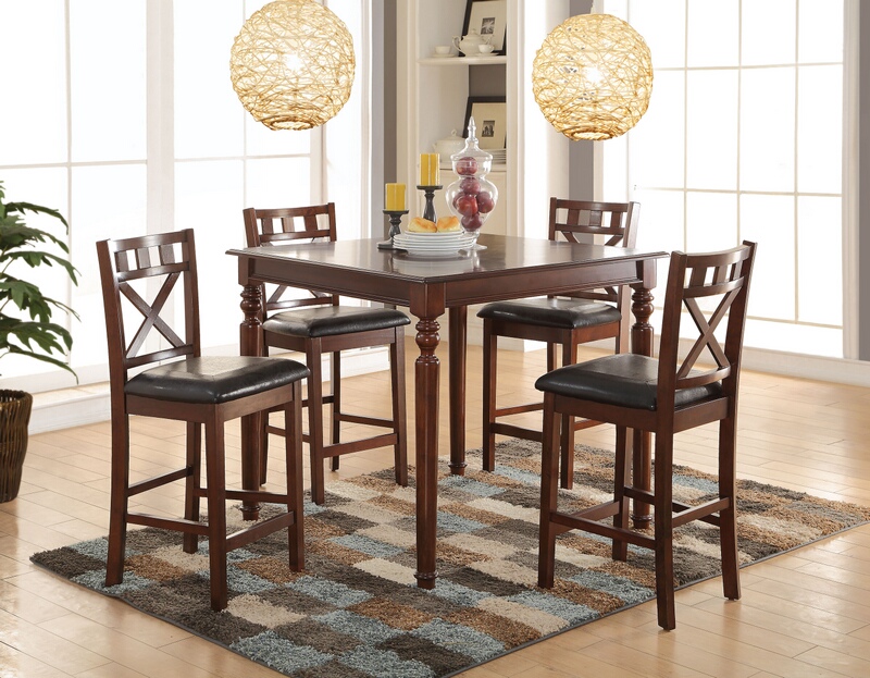 72625-27 5 pc weldon cherry finish wood counter height dining table set ...