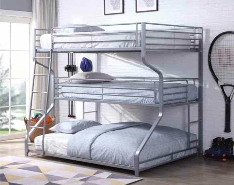 Acme 37790 Caius II silver finish metal triple bunk bed set Twin / full ...