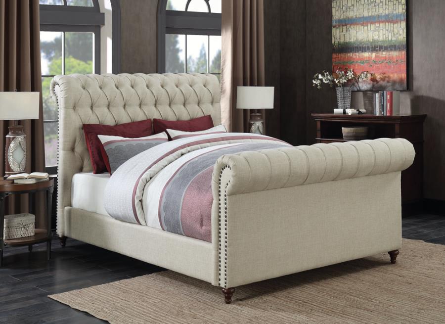 300652Q Canora grey patel beige fabric tufted contemporary style queen ...