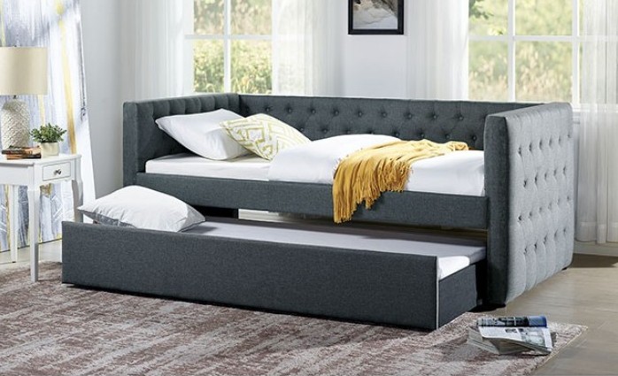 CM1747 2 pc House of Hampton tricia grey tufted fabric twin day bed and ...