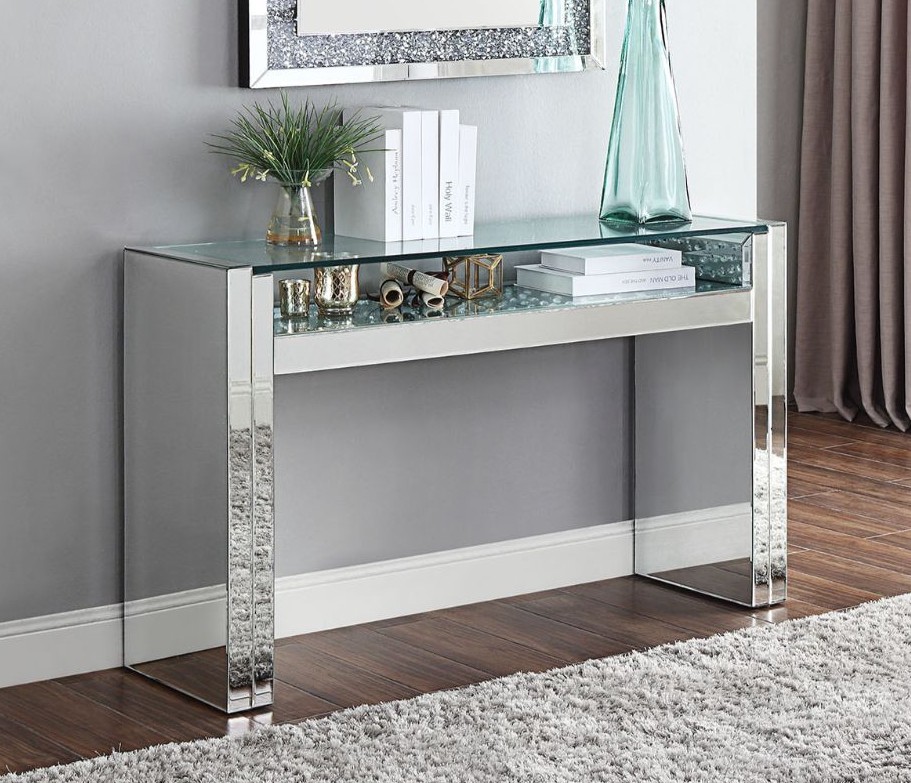 Acme 81473 Rosdorf park lippa Nysa mirrored faux crystals glass top ...